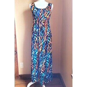 Due Time Maternity Size M Colorful Stretch Sleeveless Scoop Neck Maxi Dress USA